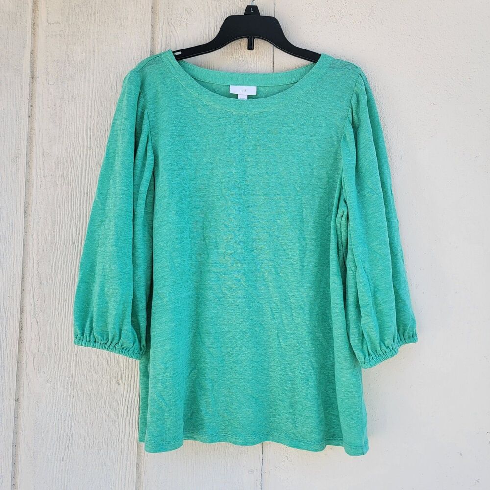 J. Jill 100% Linen Top Green Wmns Sz Xs Coastal Beachy Resort Wear